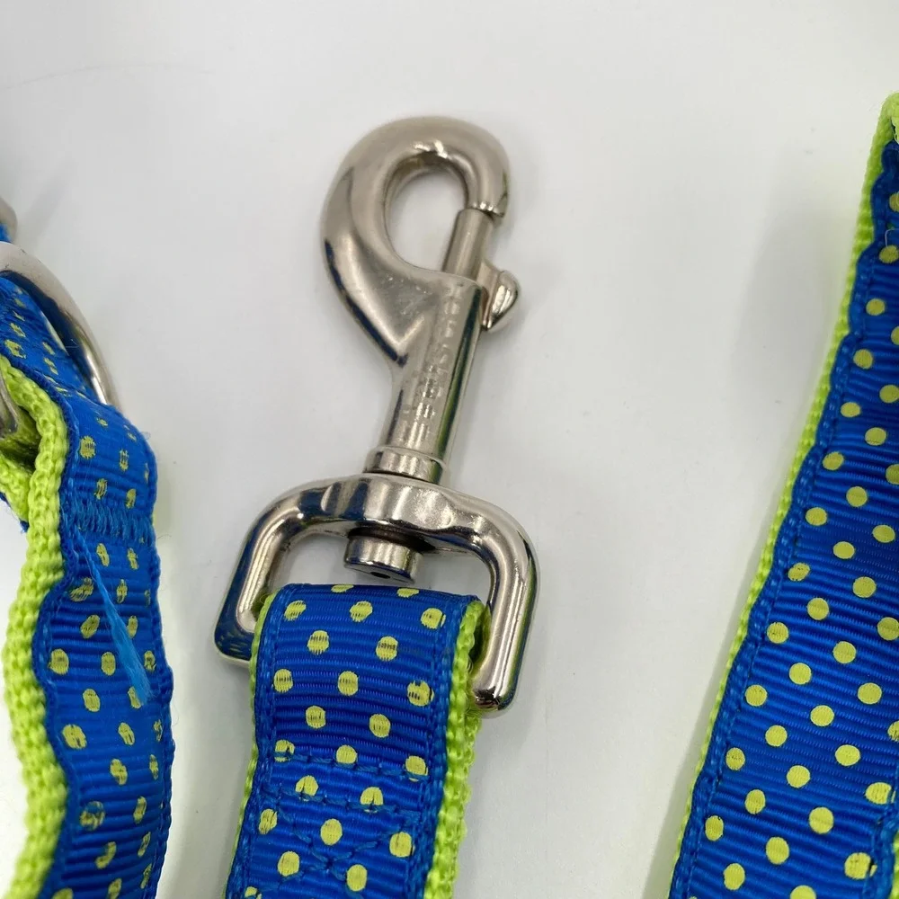 Frisco Dog Collar‎ and Leash Set Blue Green Polka Dot Adjustable Pet Walking